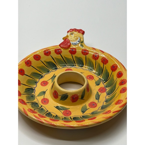 Dario Farrucci Design Yellow Floral Rooster 2 Tier Ceramic Serving Stand Tray
